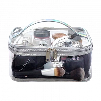Прозрачная косметичка в форме квадрата размер L Серебряная Square Transparent Pouch L Silver